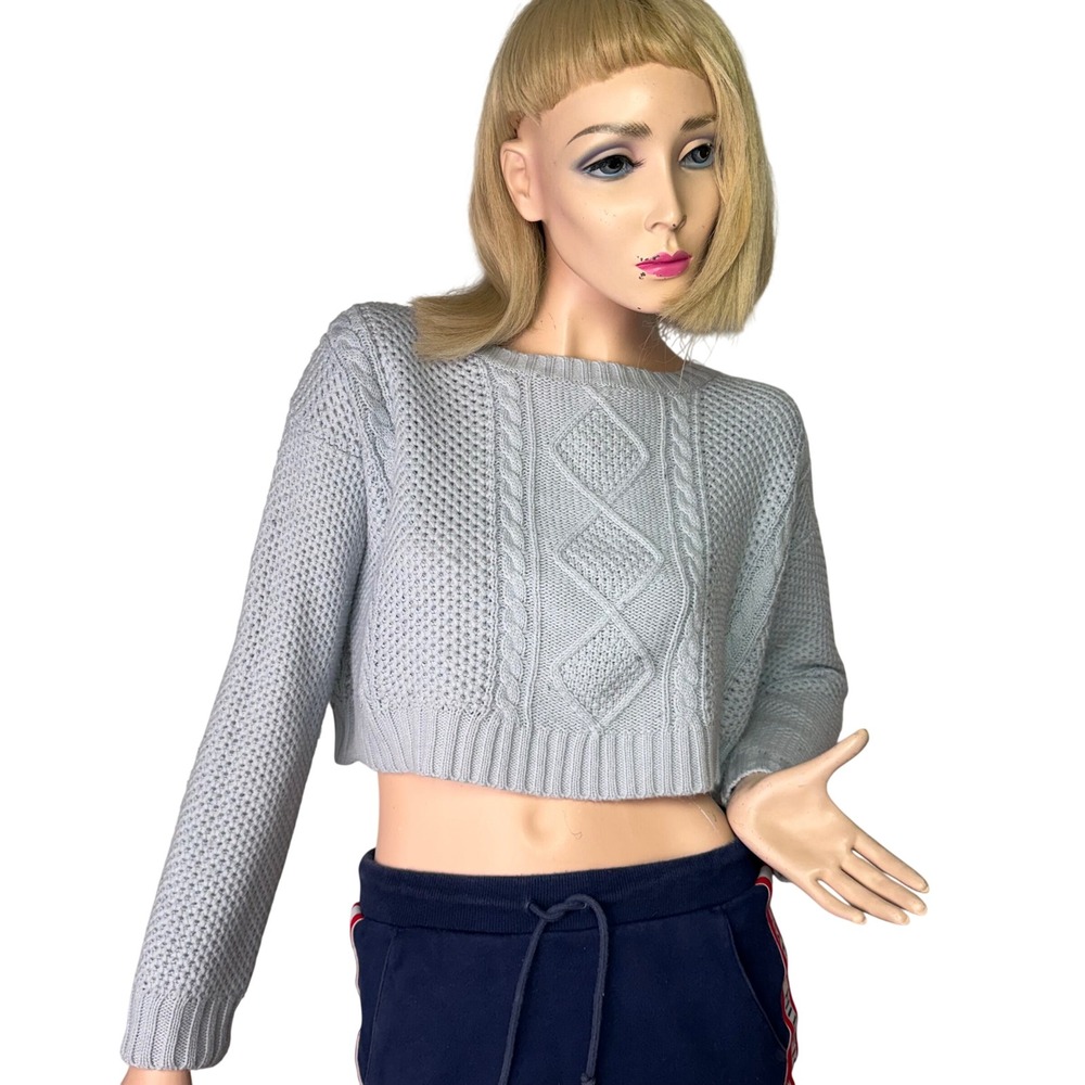 TOBI Cropped Cable Knit Sweater Powder Blue Chunky Soft Girl Coquette Small S
